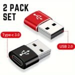 2Pcs High-Speed Usb C 3.1 To Usb 3.0 Adapter, Type-C Female To Type A Male Port Converter, Otg Data Sync Charging Adapter For Mobile Phones, Microusb Connector, Usb Powered, Usb Adapter