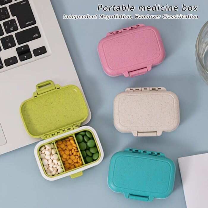 1Pc Colorful Portable Mini Medicine Box - Moisture-Proof, 3-Compartment Rectangular Organizer For Am/Pm Pills, Compact & Easy To Carry - Image 1