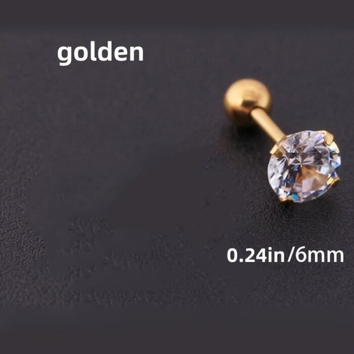 Men'S Stainless Steel Earrings With Korean Crystal Zirconia, Universal 4-Prong Titanium Steel Golden Threaded Ear Bone Studs - Image 19