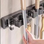 1Pc Bathroom Storage Rack Metal Mop & Broom Holder With Adjustable Hooks, Wall-Mounted Storage Organizer For Home, Kitchen, Garden, Laundry, Garage - Lacquered Finish, Space-Saving Shelf For Mops, Brooms, Tools, Shelves - Image 12