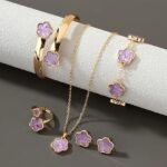 Lucky Clover Bracelet, Necklace, Earrings, Bracelet, Ring Set Of Five - Image 3