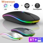 Wowssyo Wireless Gaming Mouse, Ergonomic Right-Handed, Silent Backlit, Trackball Movement, Usb Rechargeable, With Dual Mode 2.4G & 5.1, For Laptop & Ipad, Battery Powered With Glitter Animal Print - Image 4