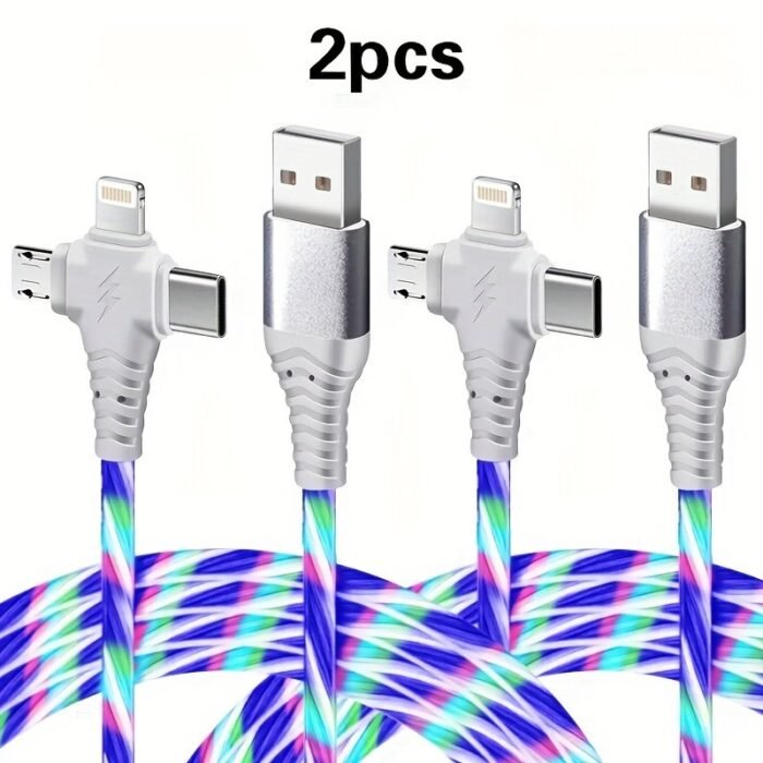 1Pc/2Pcs 3-In-1 Flowing Glow Cable 12W Charger Cable For Iphone 14/13/12/11 Pro Max/Xs/Xr/X Se 8/7/6, For, Xiaomi, Oppo, Vivo, For Lenovo - Usb Type-C & Micro Usb - Image 13