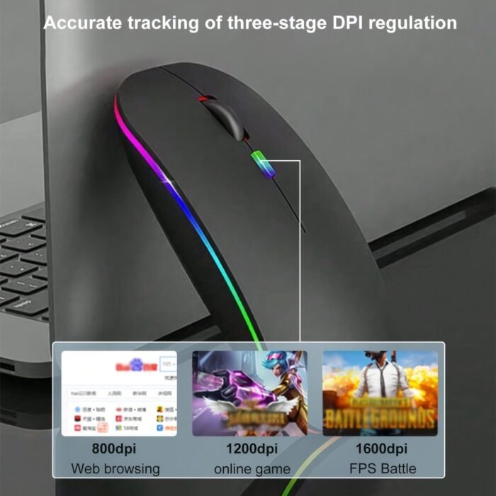 Dual-Mode Silent Wireless Mouse With Colorful Rgb Backlight, Ergonomic Design For Laptops And Desktops, Black With Multicolored Lighting Effects, Perfect For Office Or Gaming Use, Wireless Mouse For Laptop - Image 3
