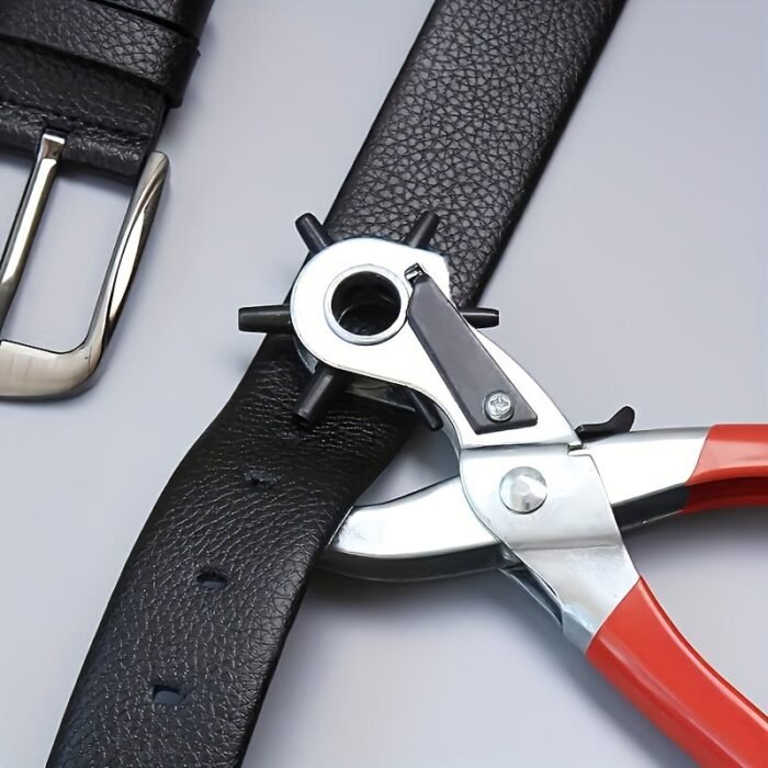1Pc Heavy-Duty Faux Leather Belt Hole Punch Pliers ? Rotary Steel Hand Tool With Red Rubberized Grip For Belts, Sewing Projects & Crafting ? Perfect Gift For Diy Enthusiasts, Faux Leather Hole Punch Tool, Leatherworking Equipment | Efficient Hole Puncher | Durable Hand Tool - Image 3
