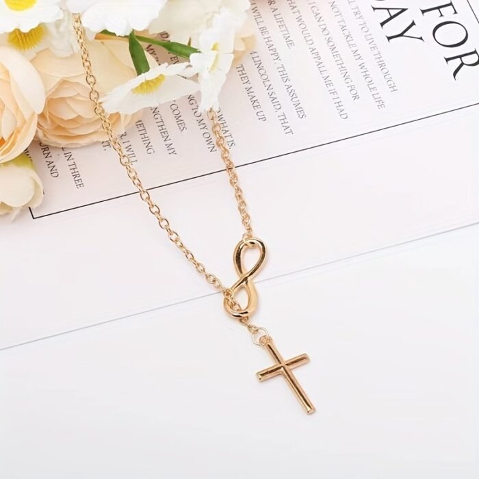 Simple Lucky 8 Cross Short Necklace Jewelry - Image 3
