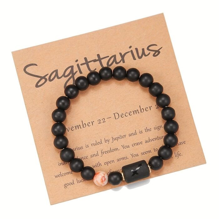 Natural Stone Elastic Bracelet - 12 Zodiac Signs, Card Design For Couples, Perfect Valentine'S Day Or Birthday Gift - Image 13