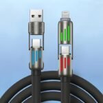 100W Max 4-In-1 Usb-C Cable, Pd Super Fast Charging And Data Synchronization, Silicone Material, Multi-Port Charging With Ccolor Light, Suitable For Iphone, For Macbook, For Ipad, For Samsung, Xiaomi - Image 3