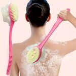 1Pc Multifunctional Bath Brush, Exfoliating Back Scrubber, Long Handle Soft Bristle Japanese Bath Brush, Multifunctional Dual-Purpose Mud Rubbing Bath Brush For Back, Blue/Pink, Exfoliating