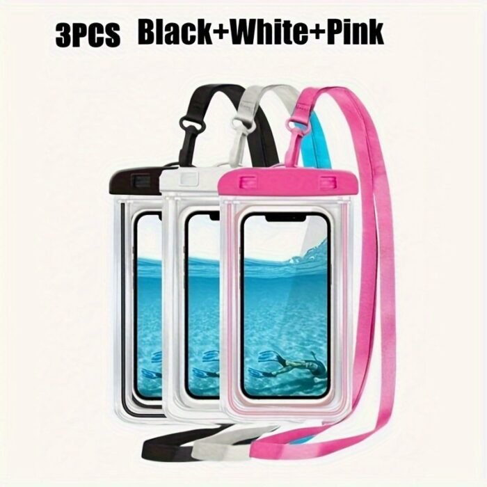 3-Pack Pvc Dry Bags With Lanyard - Water-Resistant, Non-Slip, Lightweight Phone Cases With Matte Finish For Beach, Sports, And School Supplies - Image 1