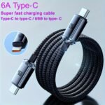 120W 6A Type C To Type C/Usb To Type C Super Fast Charging Cable For Samsung S23 S22 S21 Xiaomi 12Pro K50 K60 Redmi Huawei P40 P60 Android Oppo Phone Charger Usb C Cord Macbook Pro Ipad Pro Data Usb C Type-C Transfer Cord