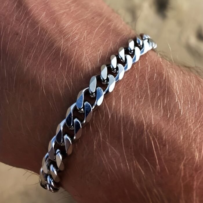 1 Stainless Steel Cuban Chain Bracelet For Men - Hip-Hop High Street Style Uncoated Metallic Finish, Durable Tarnish-Resistant Design, Versatile For Casual & Formal Wear, Modern Urban Jewelry, Formal Accessory, Contemporary Fashion, Tarnishresistant Finish - Image 3