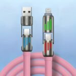 100W Max 4-In-1 Usb-C Cable, Pd Super Fast Charging And Data Synchronization, Silicone Material, Multi-Port Charging With Ccolor Light, Suitable For Iphone, For Macbook, For Ipad, For Samsung, Xiaomi - Image 11