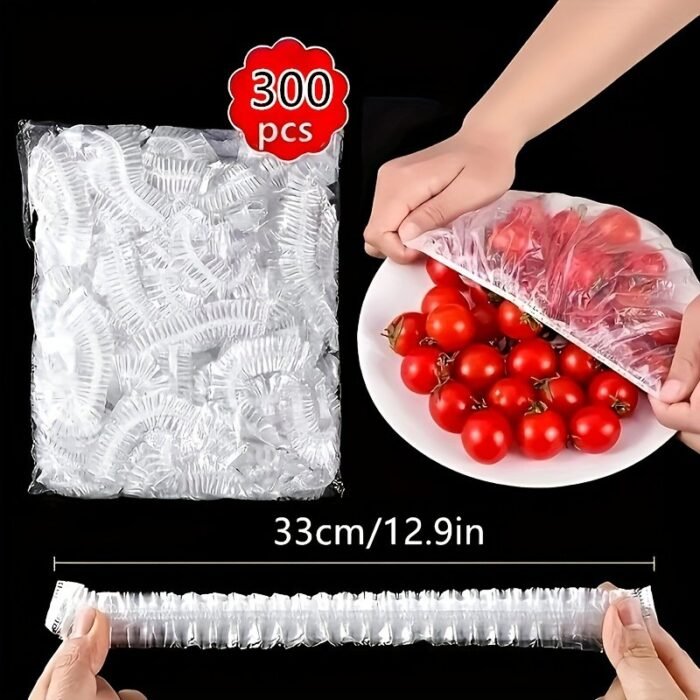 80Pcs/300Pcs Reusable Elastic Food Covers - Adjustable Plastic Bowl Lids For Freshness & Safety, Kitchen Storage Bags (33.3Cm X 12.99In), Keep Fruits And Food Fresh!, Food Preservation | Elastic Edge Covers | Secure Closure, Food Storage - Image 4