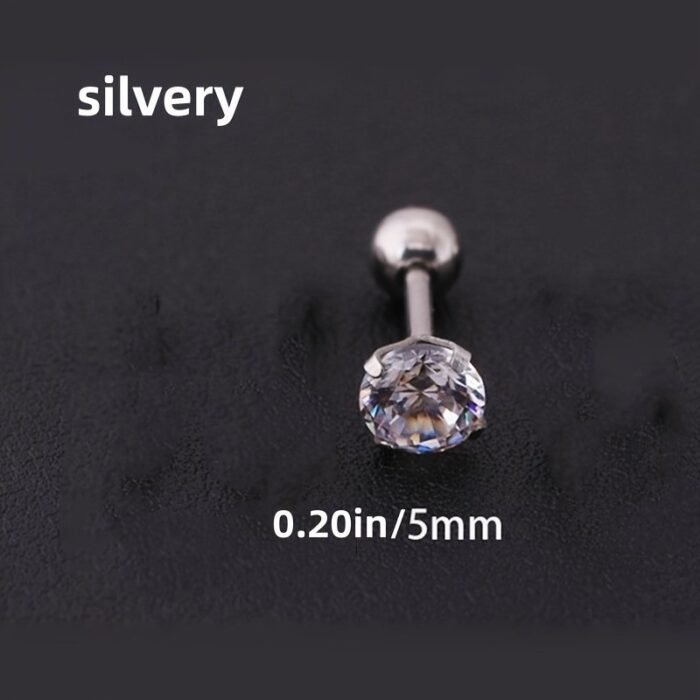 Men'S Stainless Steel Earrings With Korean Crystal Zirconia, Universal 4-Prong Titanium Steel Golden Threaded Ear Bone Studs - Image 11