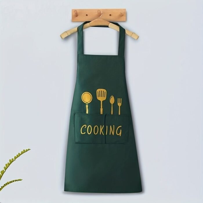 1Pc Cooking Apron With Pockets - Adjustable, Polyester Fabric, Black Or Green, Perfect For Kitchen, Coffee Bar, Or Restaurant Use - Image 4