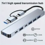 7-In-1 High-Speed Usb 3.0 Data Transfer Adapter, Multiport Expansion With Type-C & Usb-A Connectors, Compatible With Tablets, Supports 5V Operating Voltage, Usb-Powered