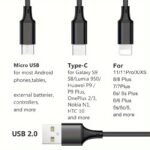 3-In-1 Fast Charging Usb Cable, Nylon Braided, For Iphone 14 13 12 Pro Max Xs Max Charger Cable For, Redmi, Oneplus, Xiaomi Usb C Mobile Phones, S20A13 S10 Note 20 10 9 Moto Android Type-C Cable For Apple Android, A Halloween Gift - Image 6