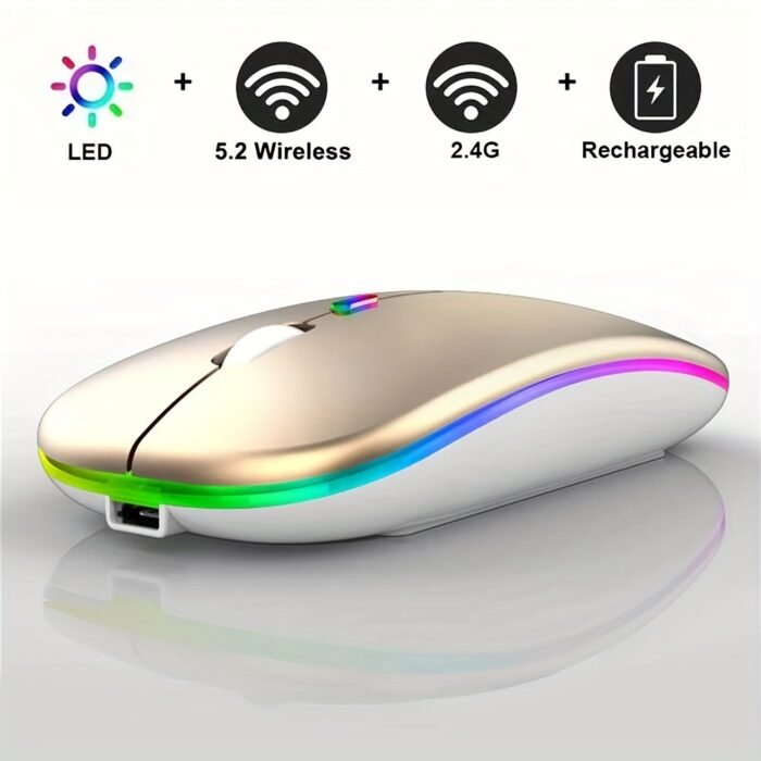 Rechargeable Led Backlit Wireless Mouse, Ultra-Thin 2.4G/5.2 Dual Mode Silent Portable Usb Optical Gaming Mouse, Compatible With Laptop/Desktop/Tablet, Ambidextrous Design, 500Mah Battery, Type-C Charging, No Charger Included, Computer Accessory | Ambidextrous Design | Type C Charging Port, Mouse Accessories - Image 3