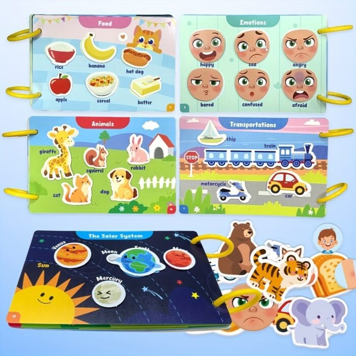 6 Themes Busy Book With, Cardboard, Educational Learning Toys For Cognitive And Thinking Abilities, Body, Animals, Food, Planet, Traffic, Emotion, Parent- Christmas Gift, Family Game, Travel, Bedtime Activities, Cognitive Development, Interactive Book, Colorful Pages, Highquality Print, Sturdy Binding, Educational Gift, Busy Board, Parents And Teachers, And - Image 2