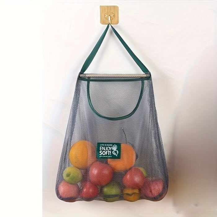 1Pc Hanging Mesh Storage Bag With Handle For Fruits And Vegetables, Kitchen Ginger Garlic Food Storage Net Pocket - Image 5