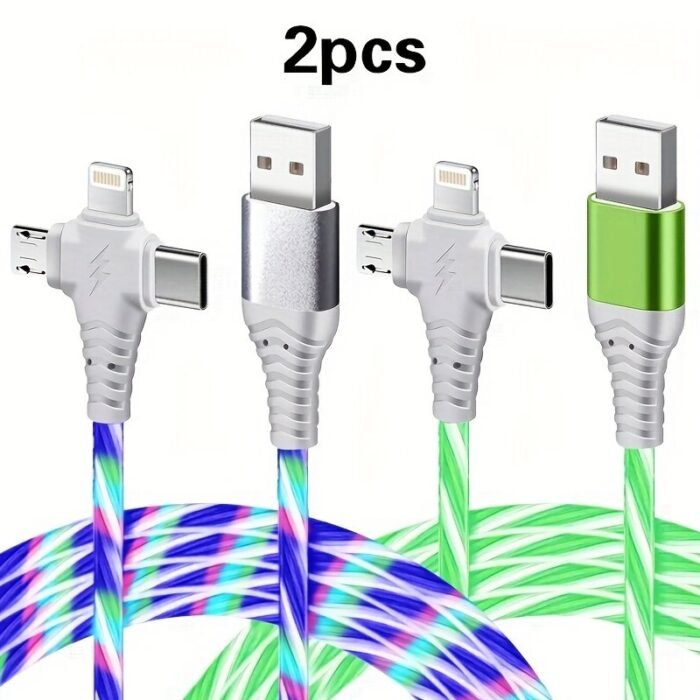 1Pc/2Pcs 3-In-1 Flowing Glow Cable 12W Charger Cable For Iphone 14/13/12/11 Pro Max/Xs/Xr/X Se 8/7/6, For, Xiaomi, Oppo, Vivo, For Lenovo - Usb Type-C & Micro Usb - Image 16