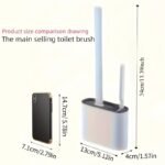 Wall-Mounted Toilet Brush Set, Silicone-Headed Bathroom Cleaning Kit, Space-Saving Long Handle Toilet Cleaner, Ergonomic Design, With 2 Brushes & Holder, For No Electricity Needed, Ideal For Living Room, Bathroom, Toilet, Kitchen Cleaning - Image 4
