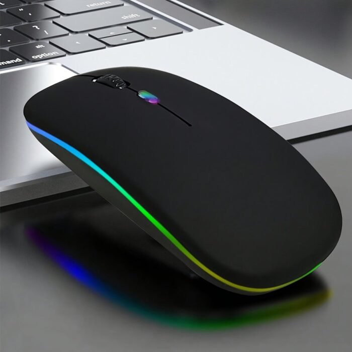 Dual-Mode Silent Wireless Mouse With Colorful Rgb Backlight, Ergonomic Design For Laptops And Desktops, Black With Multicolored Lighting Effects, Perfect For Office Or Gaming Use, Wireless Mouse For Laptop - Image 2
