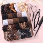 1109Pcs Women Dark Hair Accessories Set, Elastic Hair Ties Seamless Ponytail Holders Scrunchies, Minimalist Styles Hair Bands, Disposable Rubber Bands, Without Box
