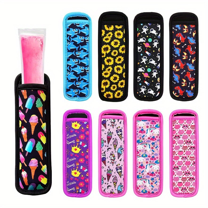 product-fancy-c17d010a-a5dd-4493-a024-dc30f0012f83.jpg 1Pc Durable Neoprene Ice Pop Holder Pouch - Colorful Patterns Including Leopard, Floral, And Geometric Designs - Shatterproof Kitchen Accessory For Halloween, Christmas, Valentine'S, Thanksgiving, & Graduation - Image 1