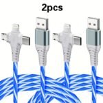 1Pc/2Pcs 3-In-1 Flowing Glow Cable 12W Charger Cable For Iphone 14/13/12/11 Pro Max/Xs/Xr/X Se 8/7/6, For, Xiaomi, Oppo, Vivo, For Lenovo - Usb Type-C & Micro Usb - Image 17
