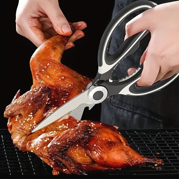 Multi-Purpose Kitchen Shears - Sharp Stainless Steel Food Scissors For Cutting Meat, Fish, And Bones, Ergonomic Black Handles, Ambidextrous Design, Ideal For Home Use, Bbq Essentials, And More, Food Scissors | Serrated Edge Scissors | Durable Kitchen Scissors - Image 8