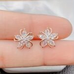 Elegant Rose Golden Cubic Zirconia Flower Stud Earrings - Vintage-Inspired, Stainless Steel Posts, Ideal For Daily Wear Or As A Gift For Women And Sisters, Quirky Earrings