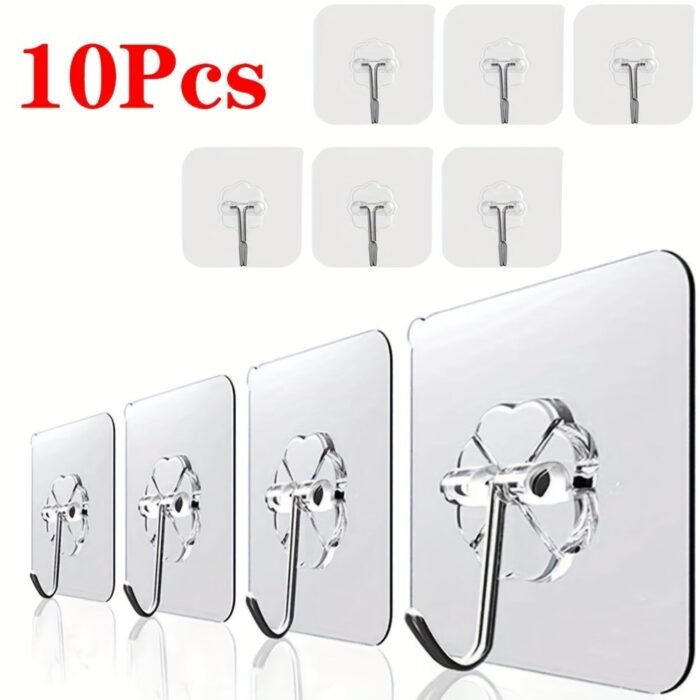 10Pcs Transparent Hooks Multi-Purpose Wall Hook Strong Suction Cup Sucker Wall Hooks Hanger For Kitchen Bathroom, Utility Hooks - Image 1
