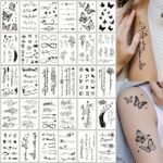30Pcs Black Heart Ecg Butterfly Line Sketch Feather Star Moon Text Pattern Temporary Tattoo Stickers, Waterproof Fake Tattoos For Fingers, Wrists & Collarbone Art, Suitable For Party Makeup