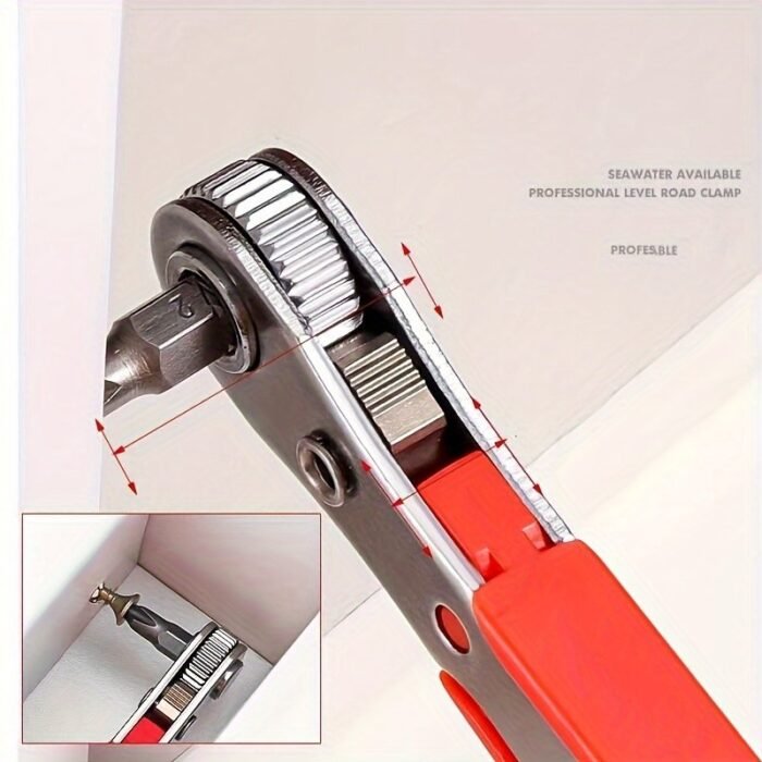 1Pc Red Steel Multi-Function Screwdriver With Ratchet, Elbow Wrench, Right Angle Bender, Cross Head Set - Narrow Space Compatible, Manual Uncharged Tool, No Battery Required - Image 10