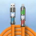 100W Max 4-In-1 Usb-C Cable, Pd Super Fast Charging And Data Synchronization, Silicone Material, Multi-Port Charging With Ccolor Light, Suitable For Iphone, For Macbook, For Ipad, For Samsung, Xiaomi - Image 7