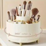 1Pc Aberzey 360? Rotating Makeup Organizer - 5-Compartment Durable Plastic Cosmetic & Desk Storage With Luxury Stripe Design, Freestanding No-Power Rotating Caddy For Brushes, Lipsticks, Skincare, Stationery, Makeup Brush Holder, Sleek Modern Look, Goldtoned Accents - Image 7