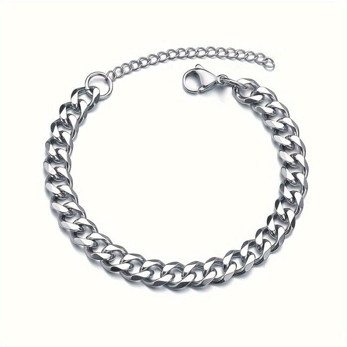 1 Stainless Steel Cuban Chain Bracelet For Men - Hip-Hop High Street Style Uncoated Metallic Finish, Durable Tarnish-Resistant Design, Versatile For Casual & Formal Wear, Modern Urban Jewelry, Formal Accessory, Contemporary Fashion, Tarnishresistant Finish - Image 6