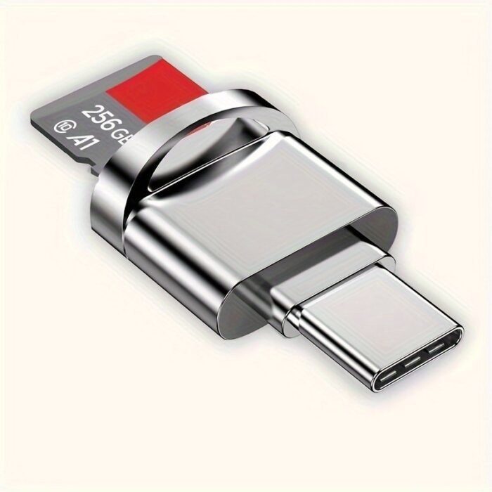Dual Usb-C & Usb Card Reader For Sd & Tf Cards - High-Gloss Metallic Finish - 256Gb Capacity - Compatible With Macbook, Samsung Galaxy, Laptops & More, Portable Data Transfer|Sleek Metallic Design|Highgloss Finish - Image 1