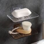 1Pc Transparent Wall Mounted Soap Dish With Draining Rack - No Punching, Traceless Crystal Soap Tray For Bathroom Organization And Storage - Image 6
