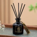 1Pc Elegant Glass Fragrance Diffuser With Black Bottle & Tassel ? Versatile Air Freshener For Bathroom, Home, Car, And Outdoor Use, Aromatherapy Diffuser