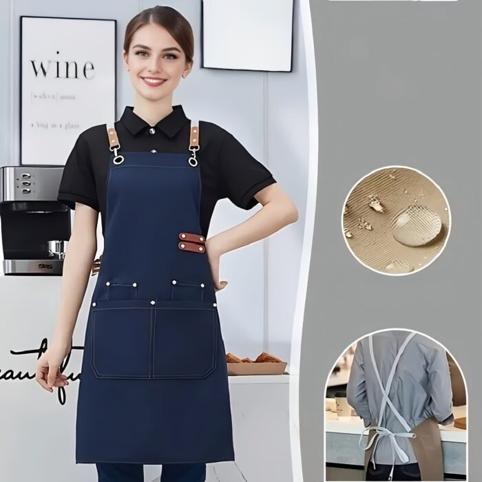 1Pc Canvas Dining Apron With Pockets, Perfect For Coffee Bars, Restaurants, Milk Tea Shop Flower Shop Coffee Baker Waist Overalls For Women - Image 5