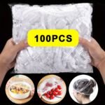 100Pcs Disposable Food Cover, Food Wrap Storage Cover, Elastic Food Cover Bag, Kitchen Refrigerator Leftover Rice Fruit Food Plastic Sealed Fresh Cover, Anti-Odor Leak-Proof Dust-Proof Freezer Cover, Fresh Keeping Cover, Kitchen Accessories - Image 2