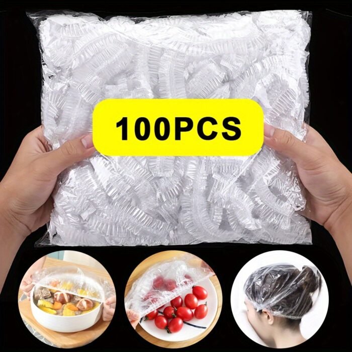 100Pcs Disposable Food Cover, Food Wrap Storage Cover, Elastic Food Cover Bag, Kitchen Refrigerator Leftover Rice Fruit Food Plastic Sealed Fresh Cover, Anti-Odor Leak-Proof Dust-Proof Freezer Cover, Fresh Keeping Cover, Kitchen Accessories - Image 2
