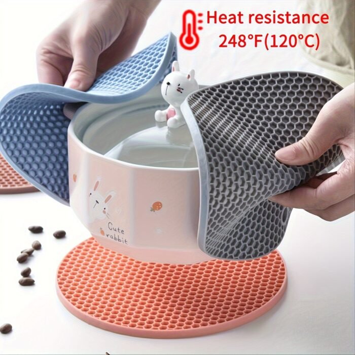 1/4Pcs Round Honeycomb Silicone Placemat 17.02 Cm, Heat Insulation Pad, Non-Slip Pot Holder, Easy To Clean And High Temperature Resistant Table Mat, Tabletop Protection, Home Kitchen Dining Table Decor - Image 8