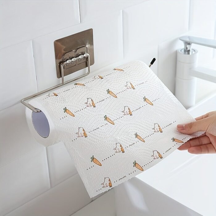 1Pc Paper Towel Holder, Wall-Mounted Stainless Steel Paper Towel Storage Rack, Household Perforation-Free Paper Towel Rack, For Living Room, Bathroom And Kitchen, Home Organizers And Storage, Home Accessories - Image 7