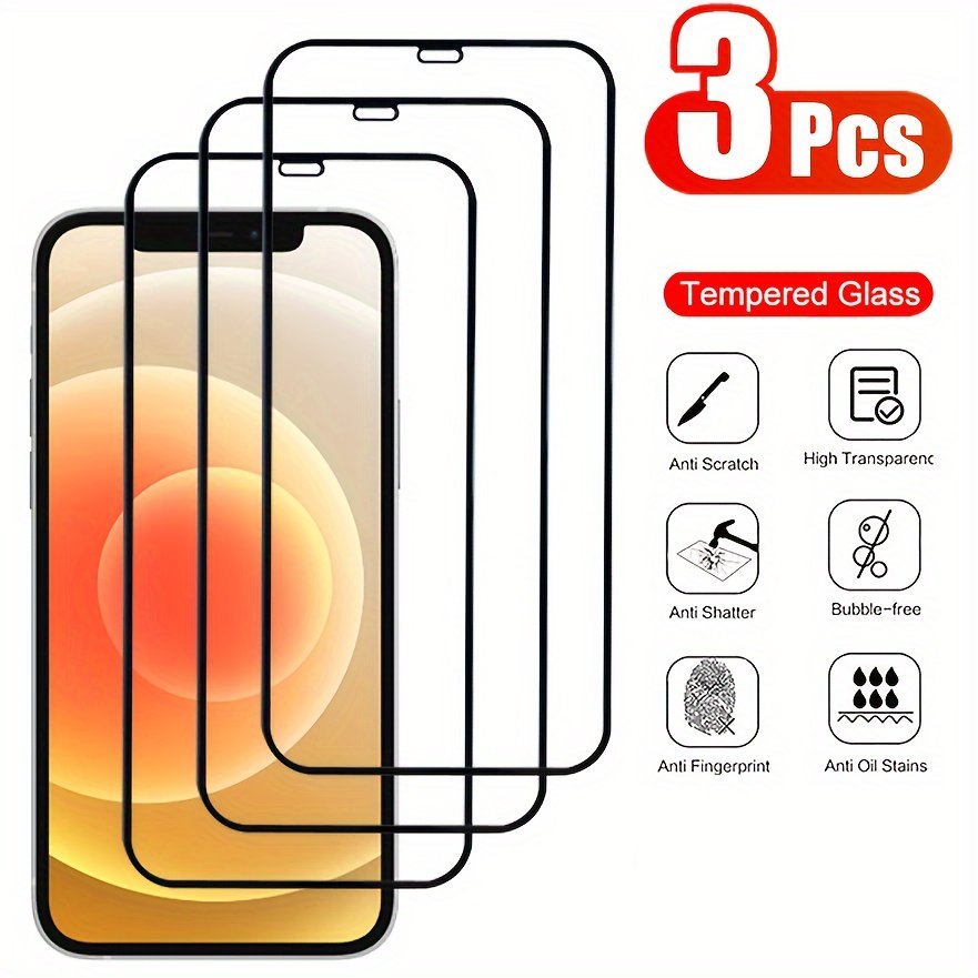 product-fancy-f620c4e3-e36c-47df-be2d-9a8b71463031.jpg 3-Pack Glossy Tempered Glass Screen Protectors, 9H Hardness, 2.5D Edge, Anti-Scratch, Bubble-Free For Iphone 6, 7, 8 Plus, X, Xs, Xr, Xs Max, 11, 12 Mini, 13, 14 Pro Max - Image 1