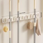 1Pc Bathroom Storage Rack Metal Mop & Broom Holder With Adjustable Hooks, Wall-Mounted Storage Organizer For Home, Kitchen, Garden, Laundry, Garage - Lacquered Finish, Space-Saving Shelf For Mops, Brooms, Tools, Shelves - Image 18