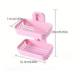 1Pc Double-Layer Soap Holder With Box Drain Sponge Holder - Wall Mounted Bathroom Organizer For Toiletries And Shampoo - Image 4